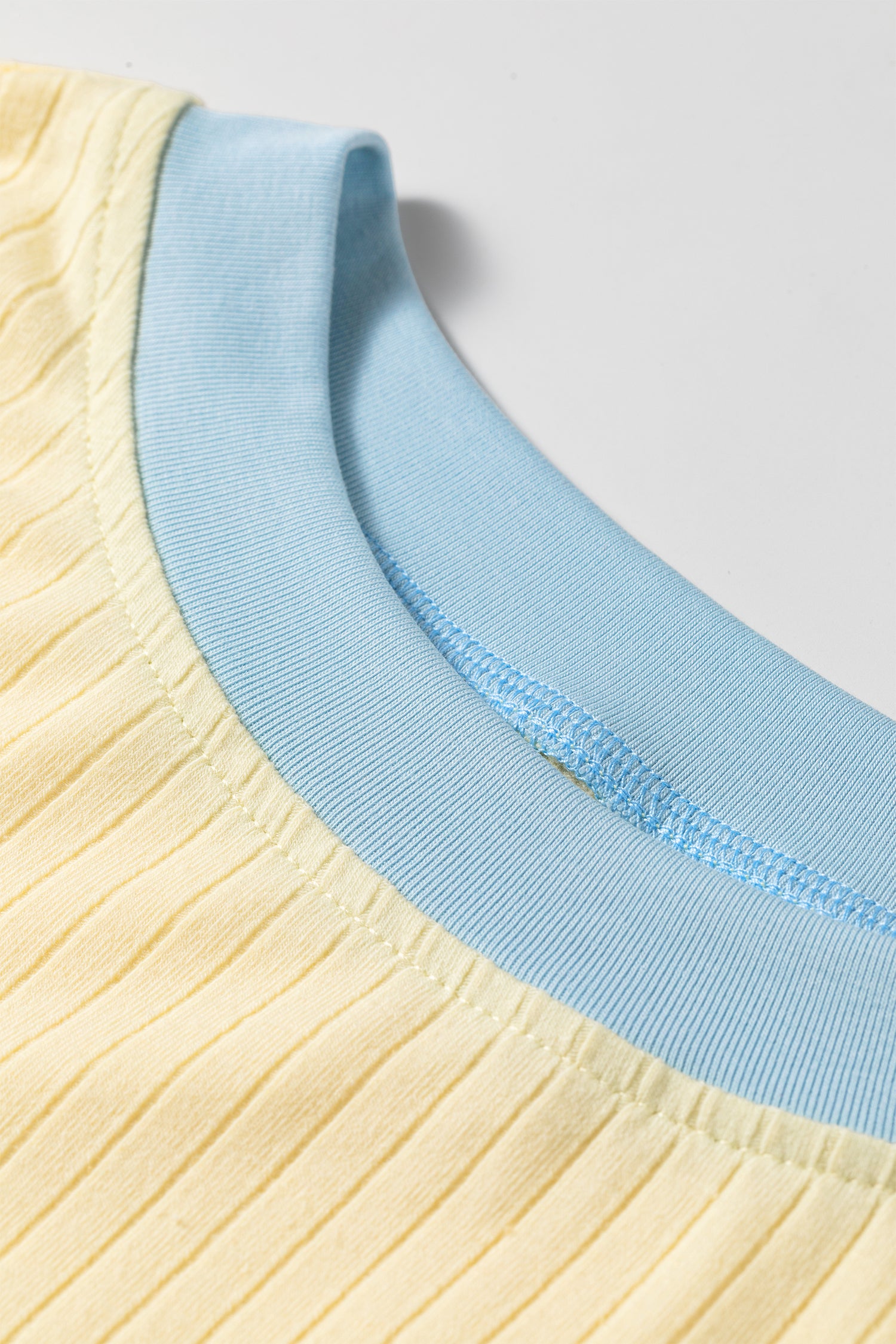Yellow Ribbed Knit Color Block Trim Tee and Drawstring Skirt Set-Two Piece Sets/Two Piece Dresses-[Adult]-[Female]-2022 Online Blue Zone Planet