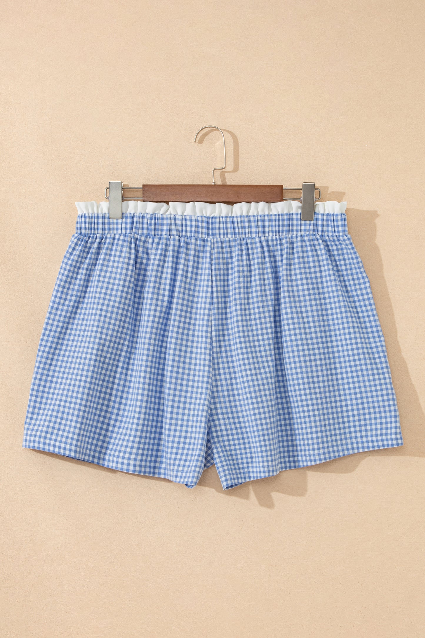 Sky Blue Contrast Trim Plaid Print Plus Size Shorts-Plus Size/Plus Size Bottoms-[Adult]-[Female]-2022 Online Blue Zone Planet