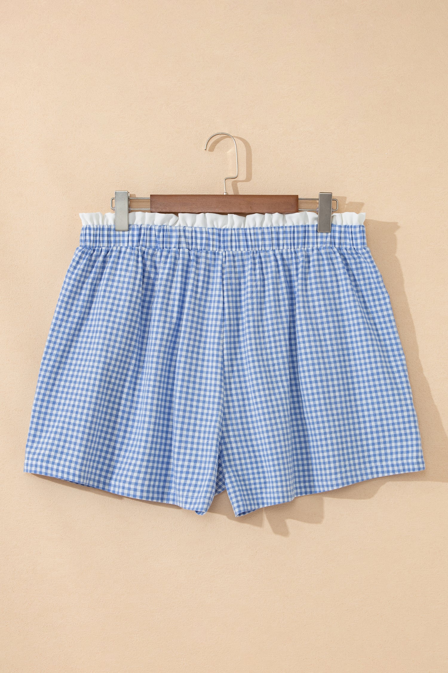 Sky Blue Contrast Trim Plaid Print Plus Size Shorts-Plus Size/Plus Size Bottoms-[Adult]-[Female]-2022 Online Blue Zone Planet