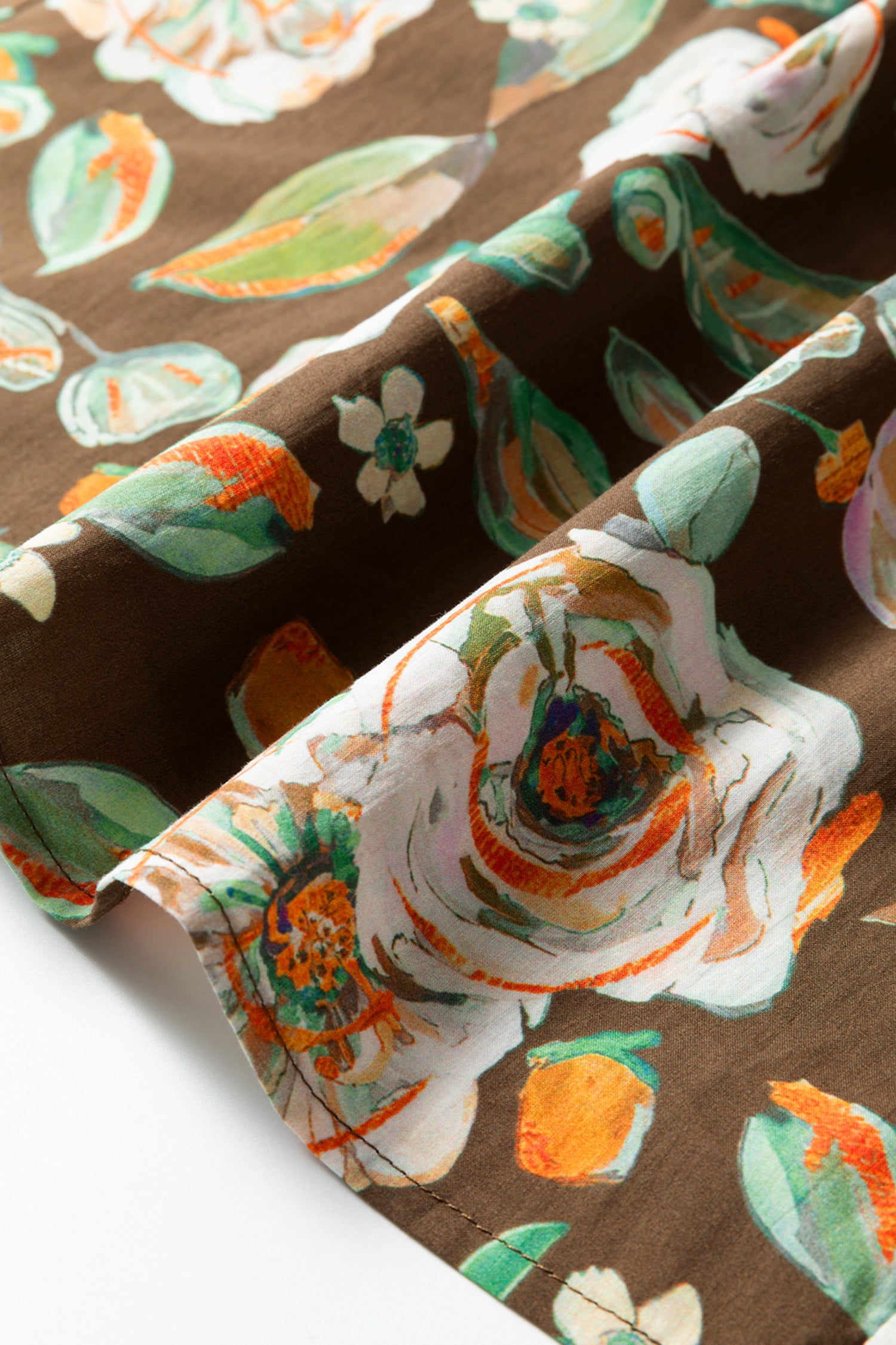 Brown Floral Print Contrast Trim V Neck Pocketed Long Sleeve Mini Dress-TOPS / DRESSES-[Adult]-[Female]-2022 Online Blue Zone Planet