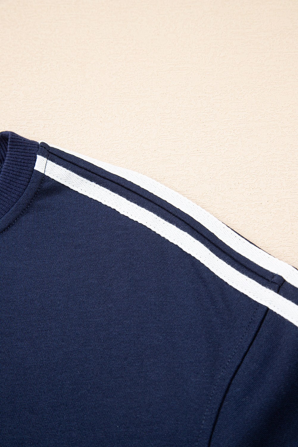 Dirty blue Varsity Striped Detail Crewneck Pullover Elastic Sweatpants 2pcs Outfit-Two Piece Sets/Pant Sets-[Adult]-[Female]-2022 Online Blue Zone Planet