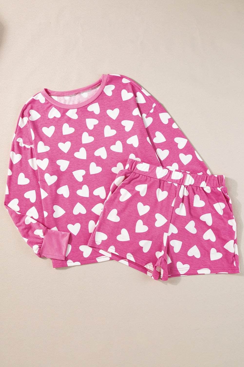 Pink Valentine Heart Shape Print Long Sleeve Top Shorts Lounge Set-Sale (50% OFF)/30% OFF-[Adult]-[Female]-2022 Online Blue Zone Planet