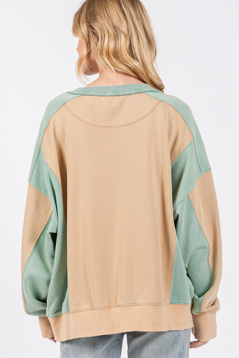 SAGE + FIG Color Block Round Neck Sweatshirt-TOPS / DRESSES-[Adult]-[Female]-2022 Online Blue Zone Planet