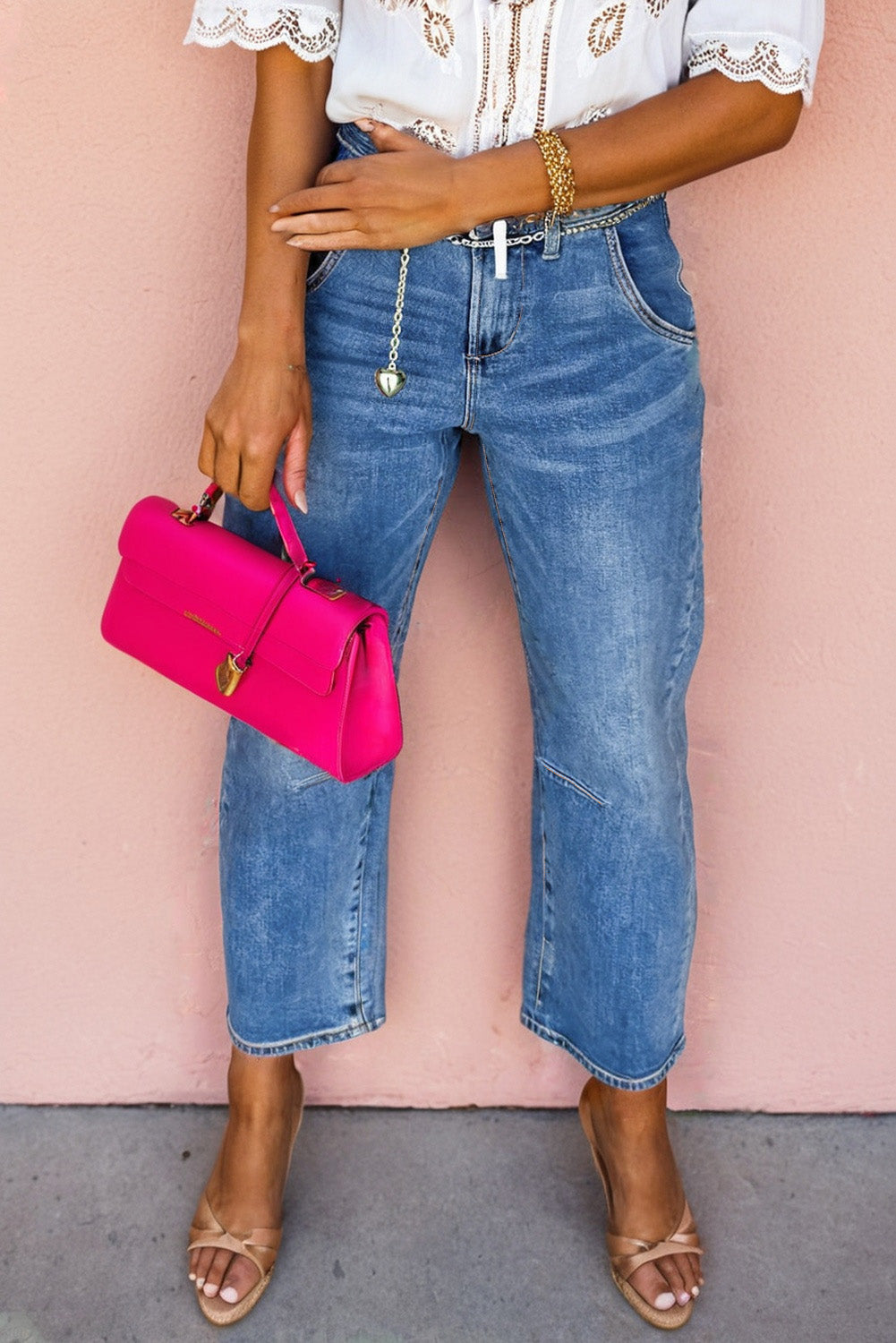 Dusk Blue High Waist Straight Leg Ankle Jeans-Bottoms/Jeans-[Adult]-[Female]-2022 Online Blue Zone Planet