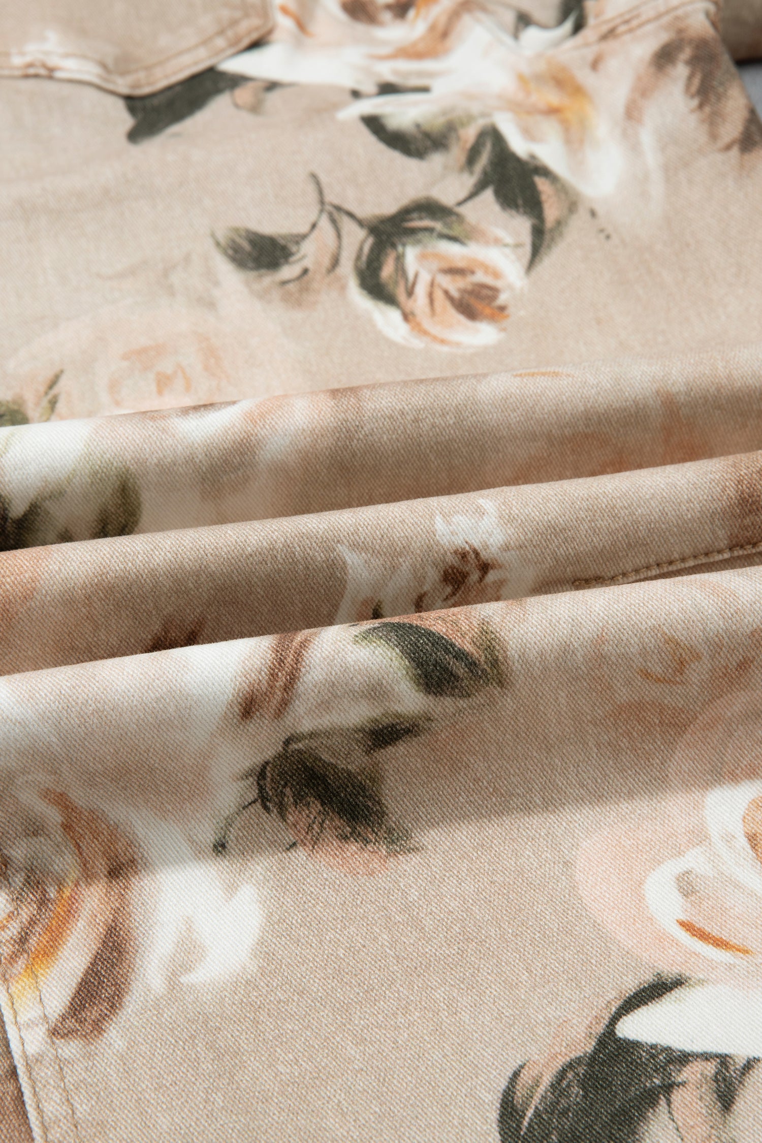Khaki Retro Floral Print Relaxed Barrel Jeans-Bottoms/Jeans-[Adult]-[Female]-2022 Online Blue Zone Planet