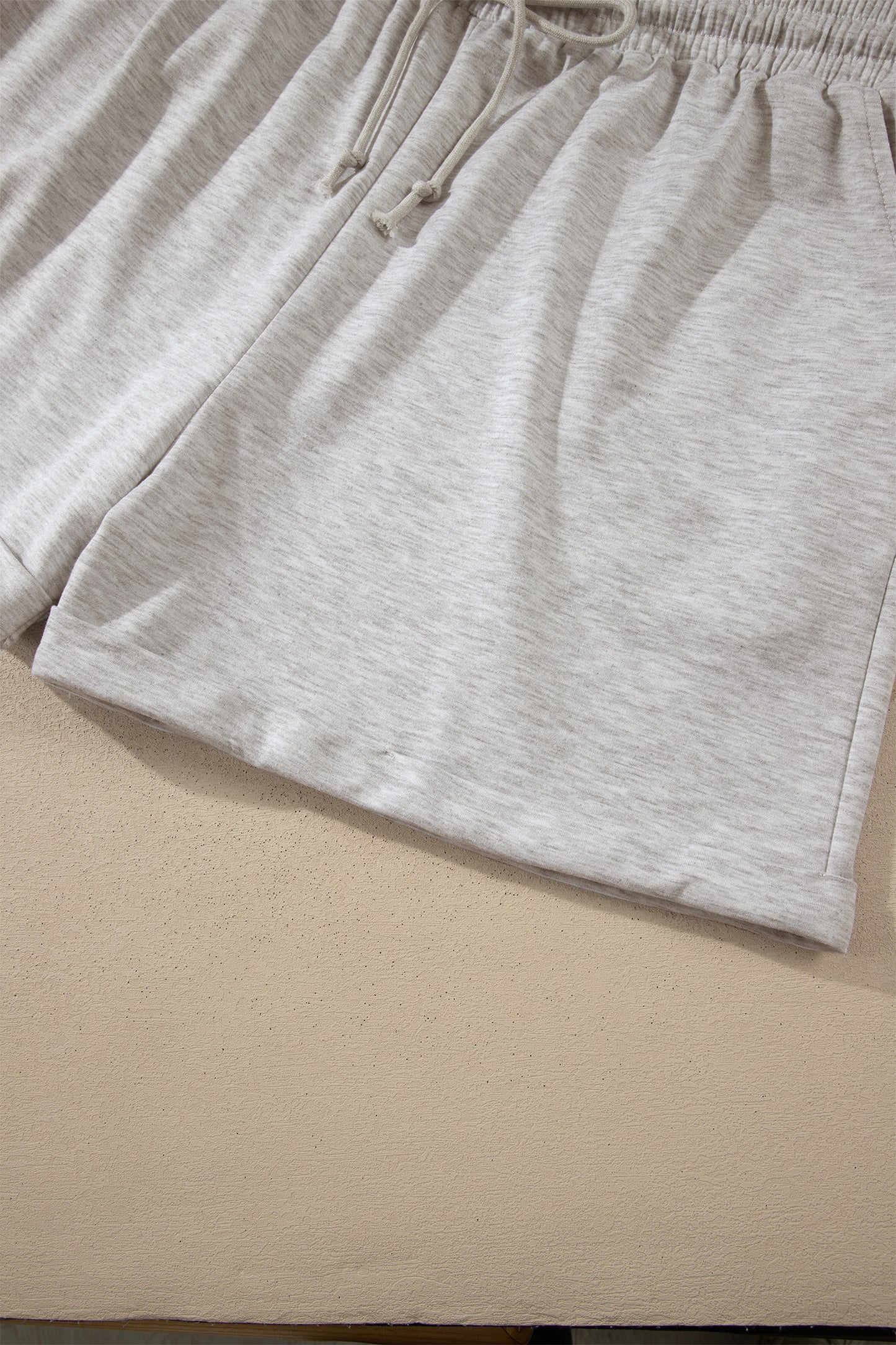 Light Grey Plus Size Solid V-Neck Short Sleeve Elastic Waist Two-Piece Set-Plus Size/Plus Size Loungewear-[Adult]-[Female]-2022 Online Blue Zone Planet