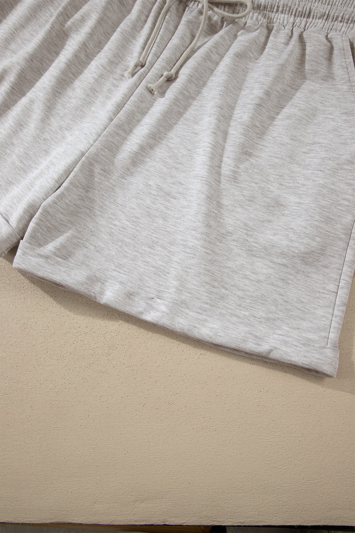 Light Grey Plus Size Solid V-Neck Short Sleeve Elastic Waist Two-Piece Set-Plus Size/Plus Size Loungewear-[Adult]-[Female]-2022 Online Blue Zone Planet