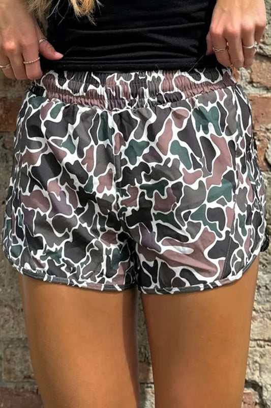 Multicolour Camouflage Print Athletic Lined Shorts-Bottoms/Casual Shorts-[Adult]-[Female]-Multicolour-S-2022 Online Blue Zone Planet