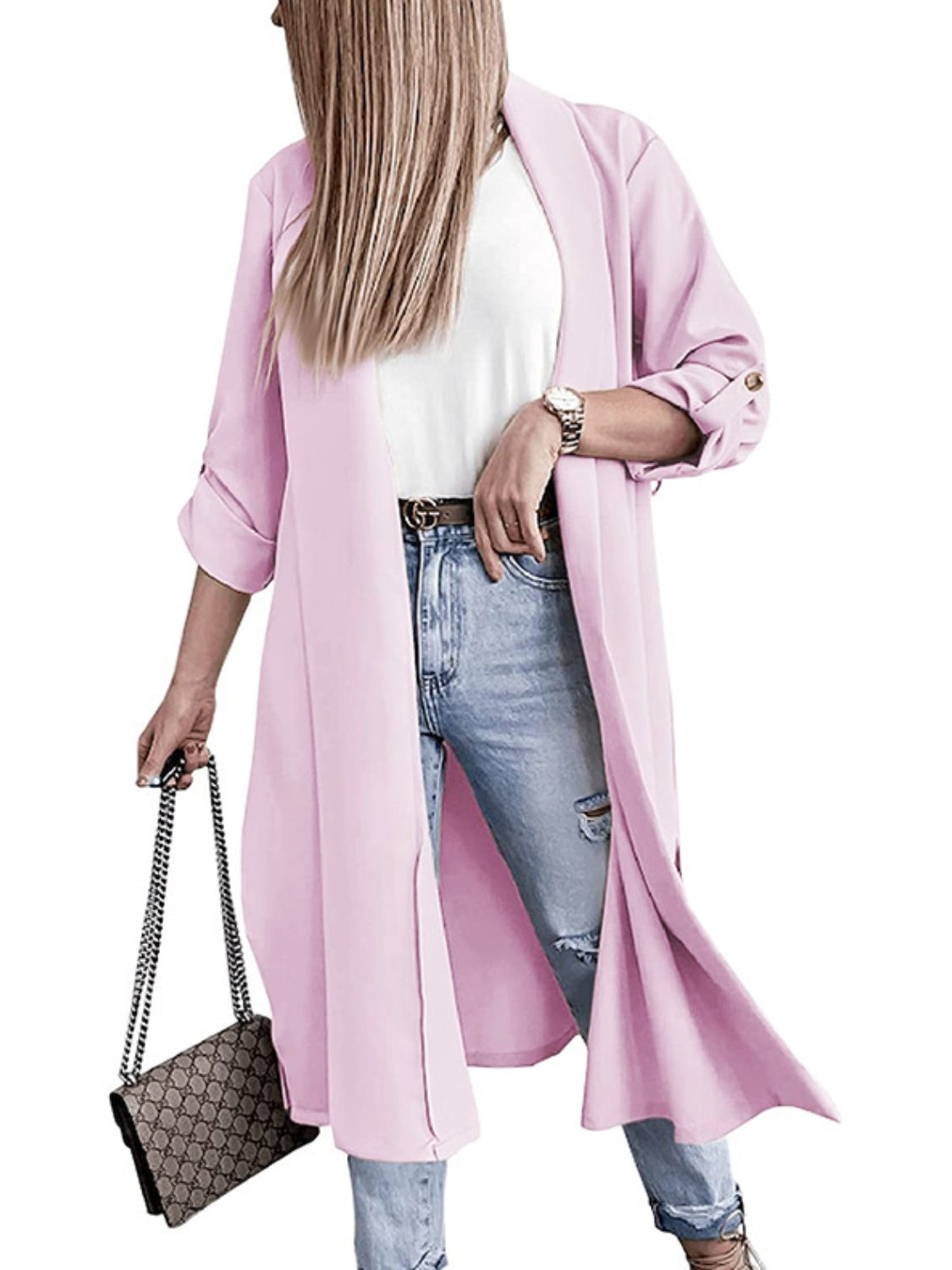 Slit Open Front Roll-Tab Sleeve Trench Coat-TOPS / DRESSES-[Adult]-[Female]-2022 Online Blue Zone Planet