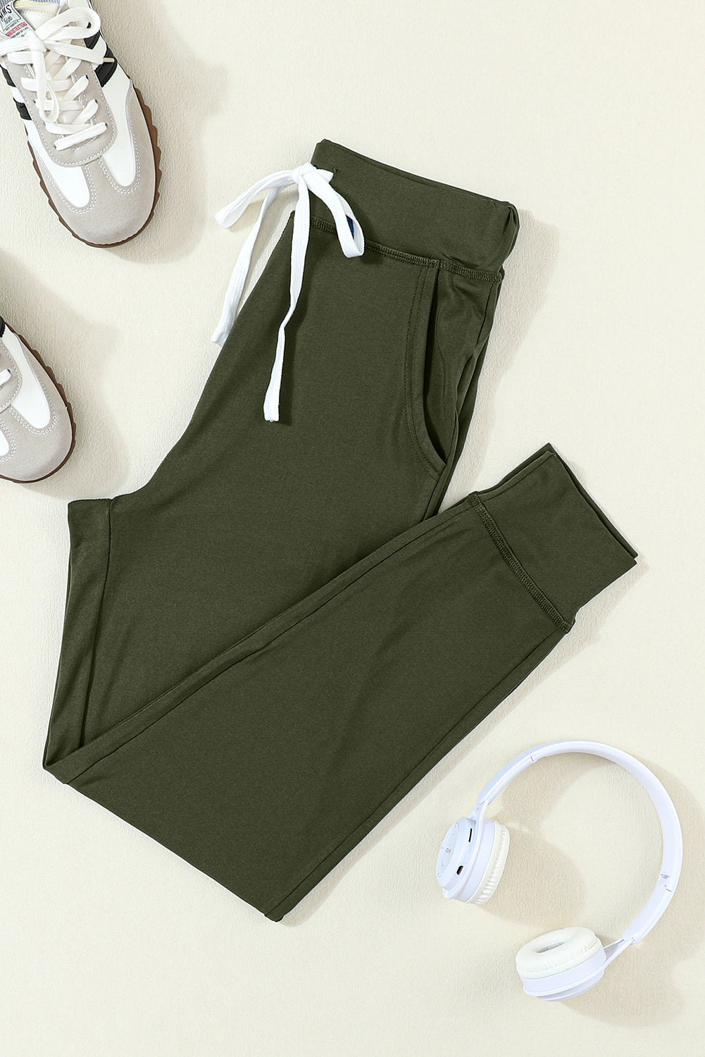 Moss Green Drawstring Elastic Waistband Pocketed Joggers-Sale (50% OFF)/30% OFF-[Adult]-[Female]-2022 Online Blue Zone Planet