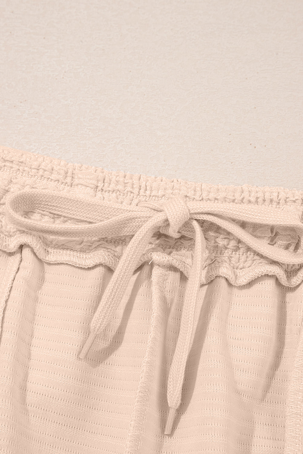 Apricot Textured V Neck T Shirt And Shorts Set-Two Piece Sets/Short Sets-[Adult]-[Female]-2022 Online Blue Zone Planet