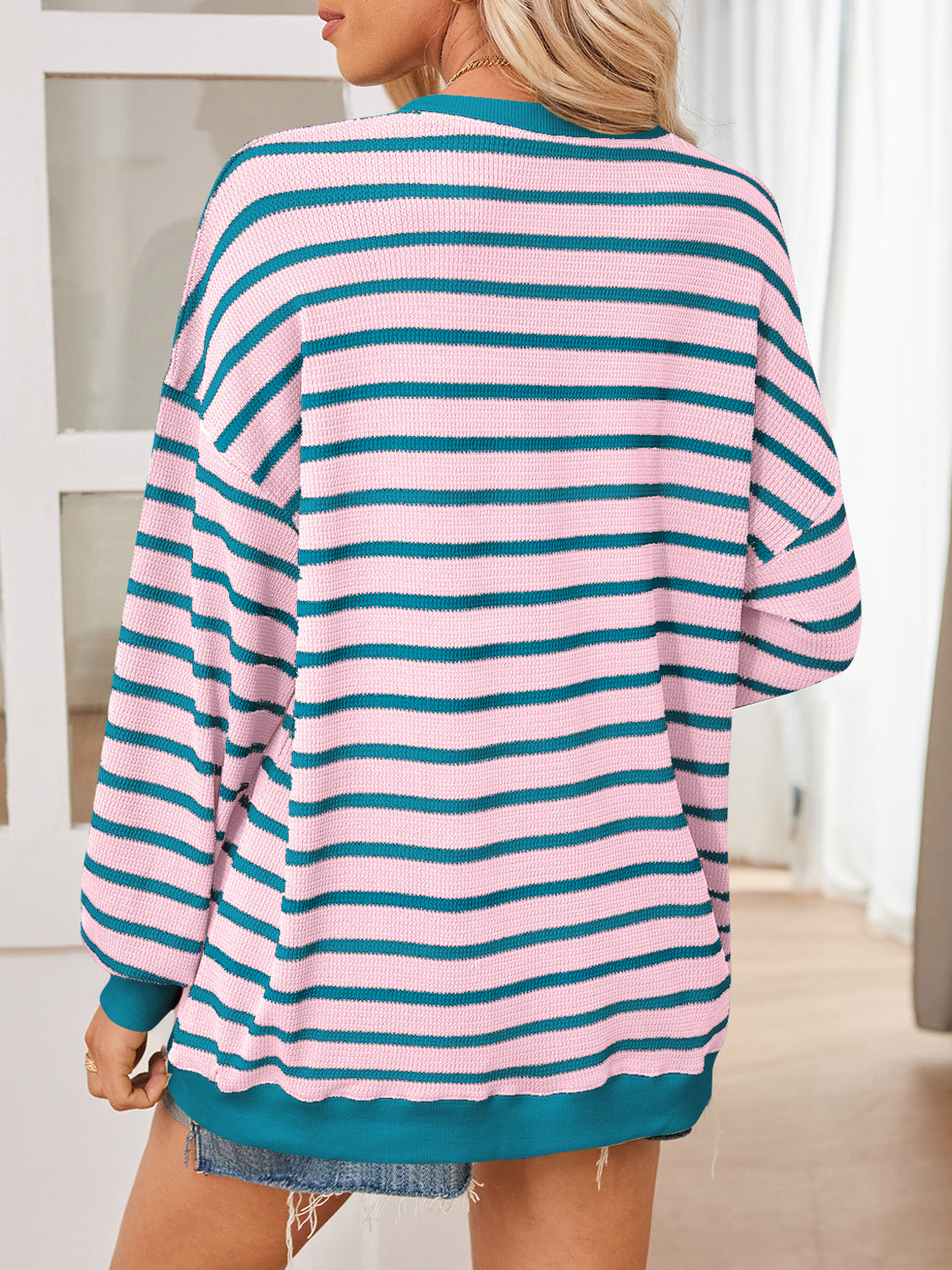 Lovelet Striped Contrast Long Sleeve Sweatshirt-TOPS / DRESSES-[Adult]-[Female]-2022 Online Blue Zone Planet