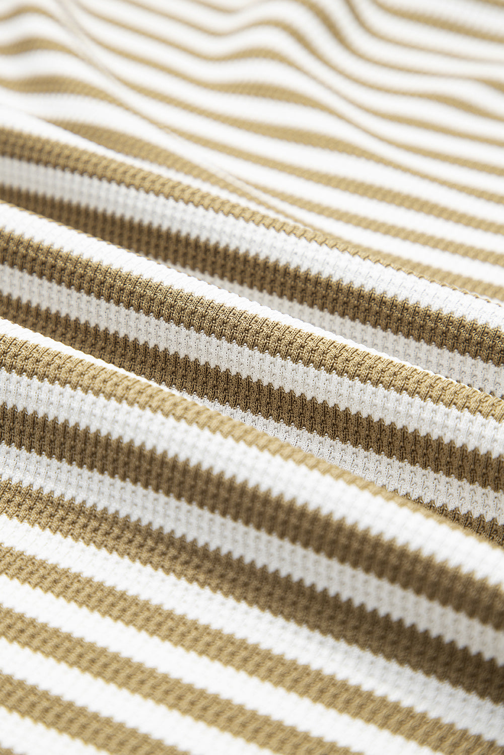 Khaki Stripe Thermal Knit Drop Shoulder Casual Top-Tops/Long Sleeve Tops-[Adult]-[Female]-2022 Online Blue Zone Planet