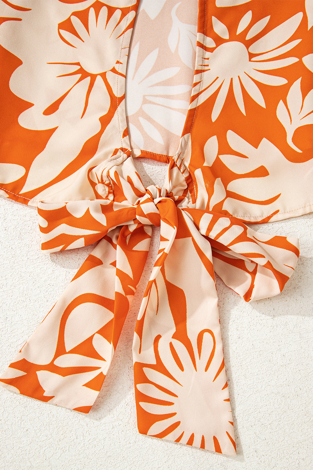 Orange Floral Print Knotted Open Back Long Sleeve Blouse-Tops/Blouses & Shirts-[Adult]-[Female]-2022 Online Blue Zone Planet