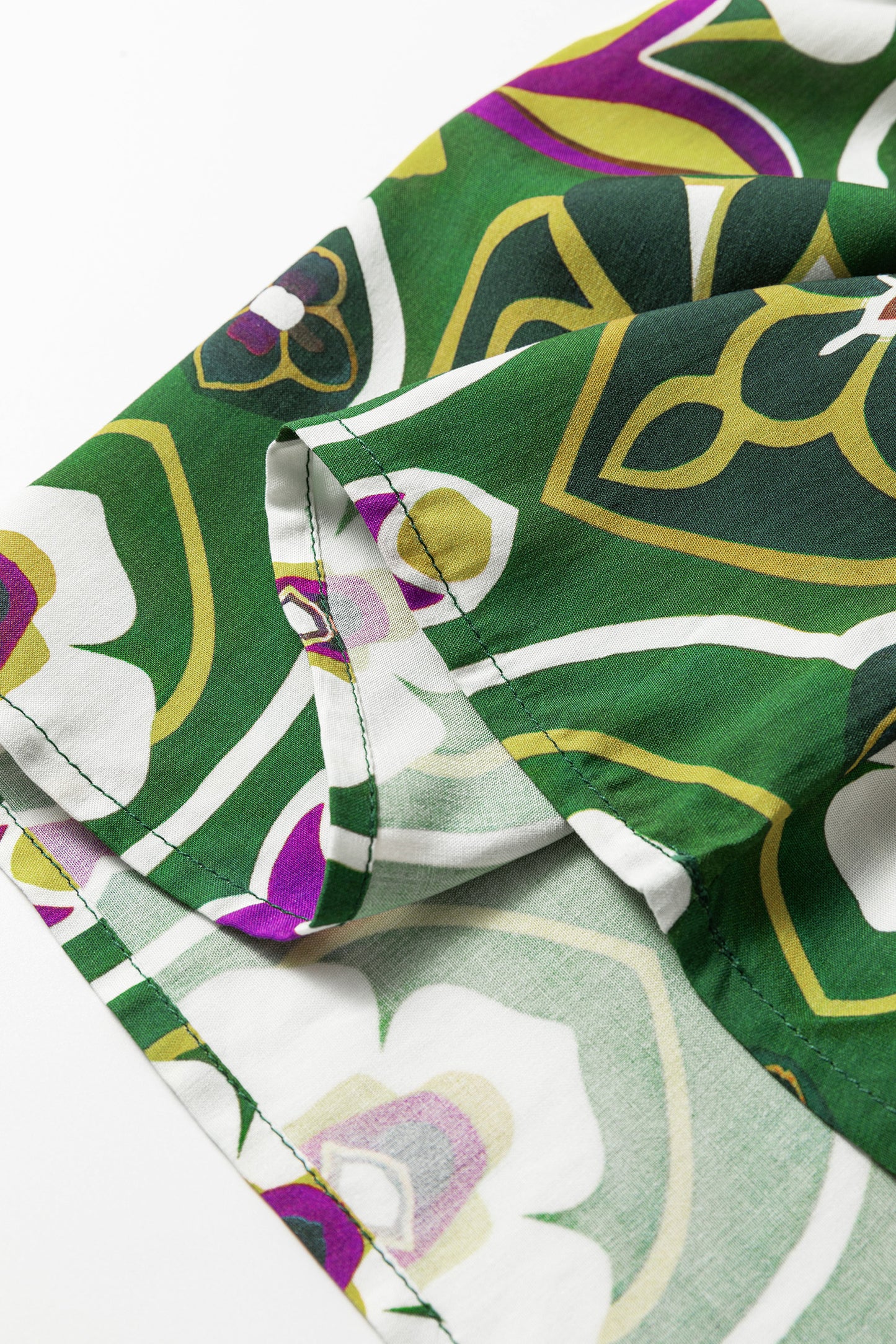 Green Plus Size Mixed Floral Patchwork V Neck Bracelet Sleeve Maxi Dress-TOPS / DRESSES-[Adult]-[Female]-2022 Online Blue Zone Planet