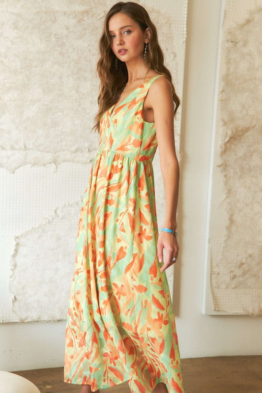 ADORA Abstract Floral V-Neck Maxi Dress-TOPS / DRESSES-[Adult]-[Female]-2022 Online Blue Zone Planet
