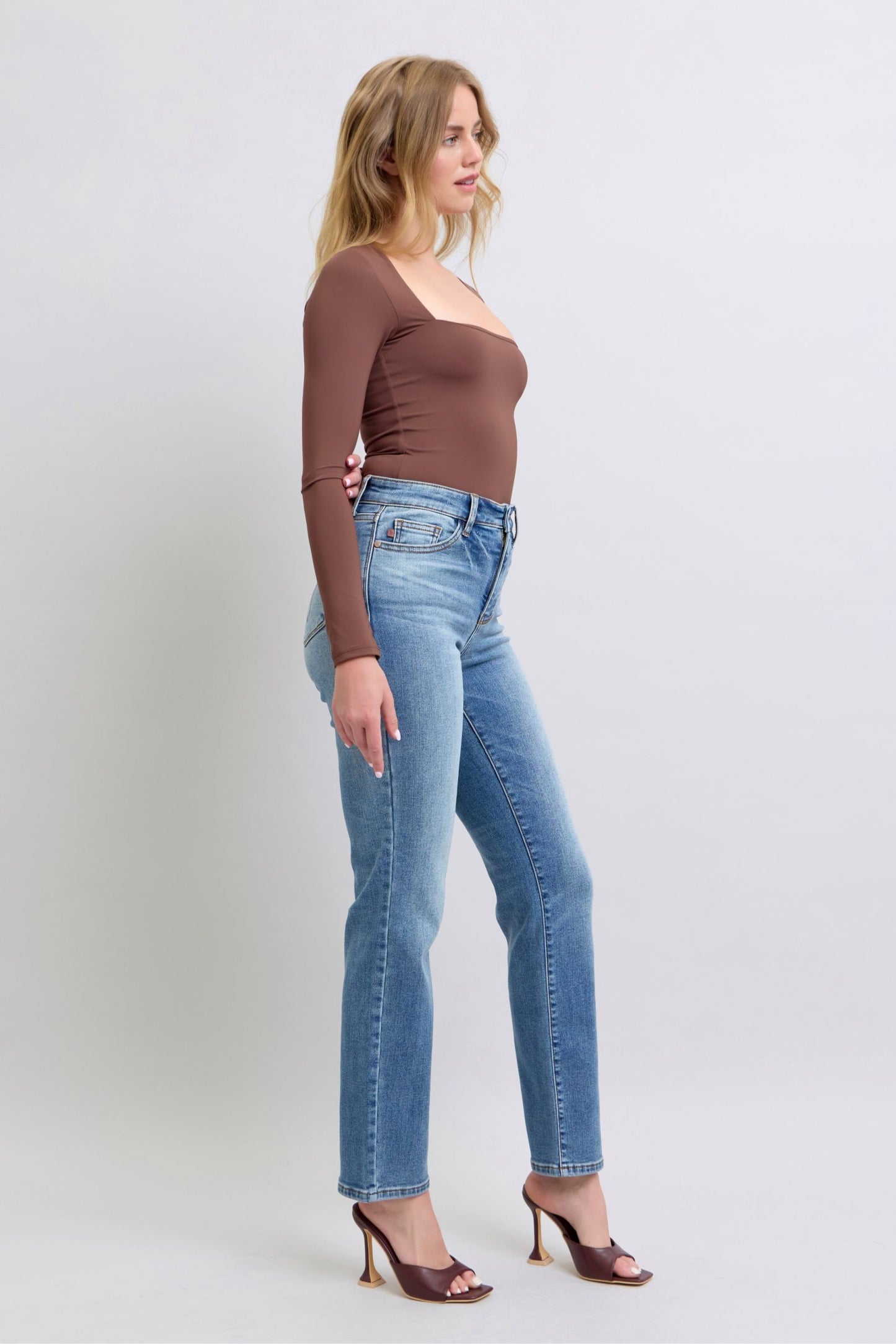 Judy Blue Full Size Wash Thermal Straight Jeans with Pockets-BOTTOMS SIZES SMALL MEDIUM LARGE-[Adult]-[Female]-2022 Online Blue Zone Planet