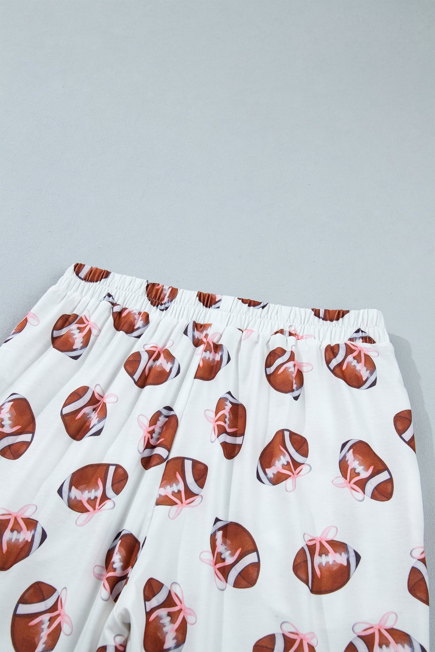 White Rugby Print Short Sleeve Button Down Top Loose Pants Game Day Pajama Set-Loungewear & Sleepwear/Sleepwear-[Adult]-[Female]-2022 Online Blue Zone Planet