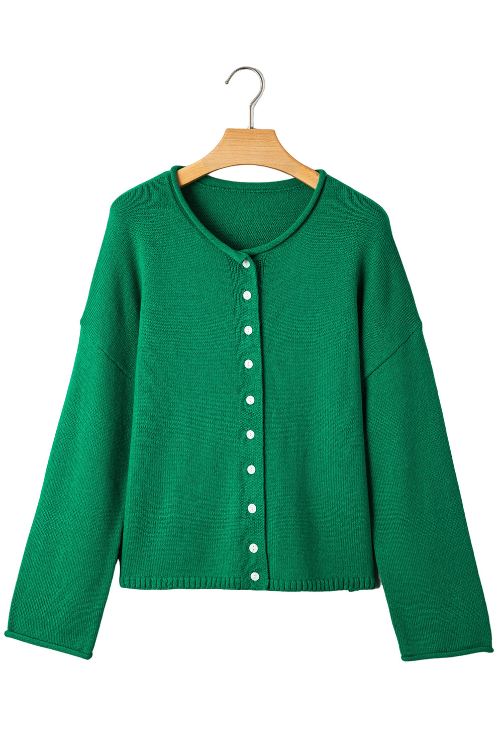 Bright Green Solid Color Knit Button Drop Shoulder Sweater Cardigan-TOPS / DRESSES-[Adult]-[Female]-2022 Online Blue Zone Planet