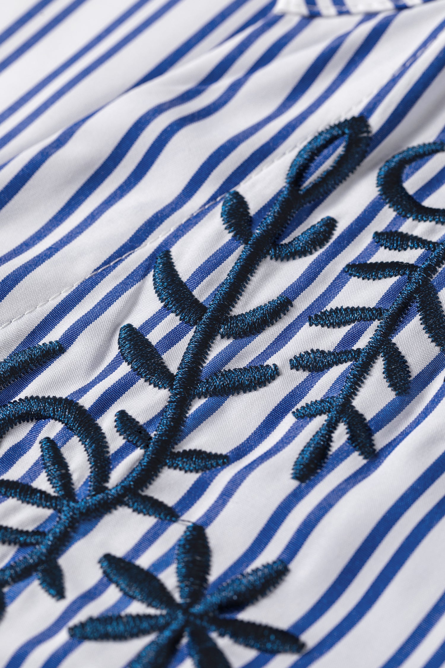 Blue Stripe Embroidered Detail Button Front Long Sleeve Shirt-Tops/Blouses & Shirts-[Adult]-[Female]-2022 Online Blue Zone Planet