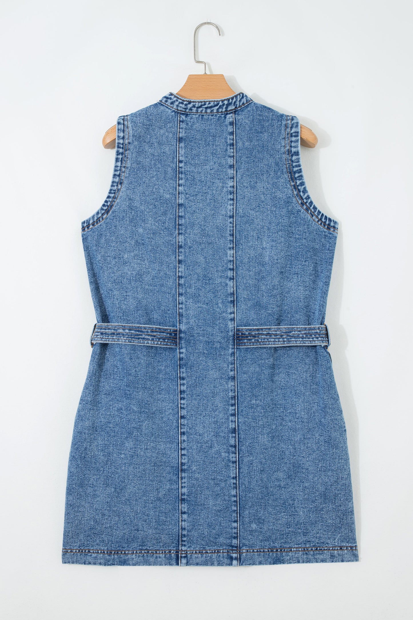 Myosotis Western Belt Button Down Sleeveless Denim Short Dress-TOPS / DRESSES-[Adult]-[Female]-2022 Online Blue Zone Planet
