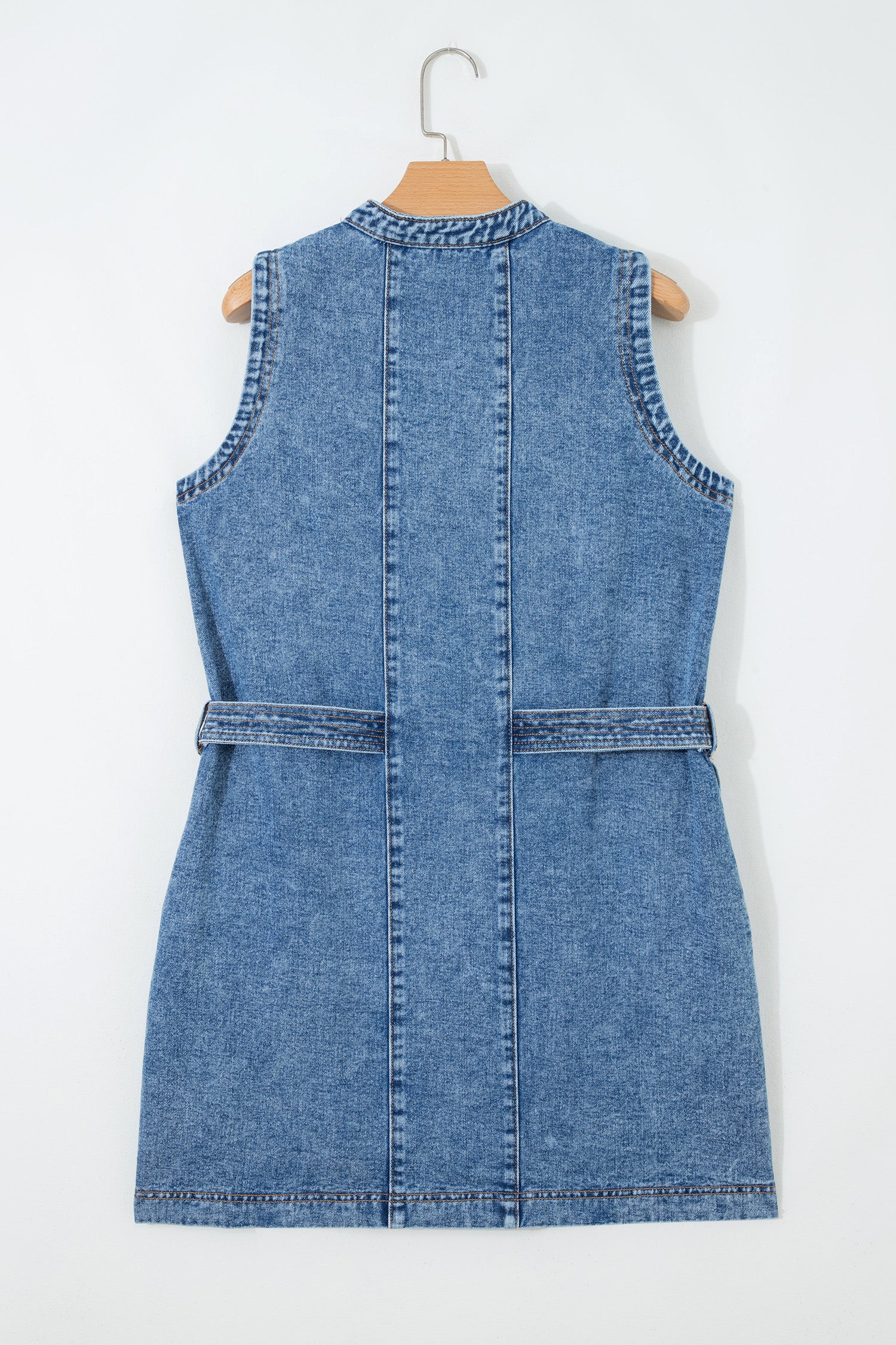 Myosotis Western Belt Button Down Sleeveless Denim Short Dress-TOPS / DRESSES-[Adult]-[Female]-2022 Online Blue Zone Planet