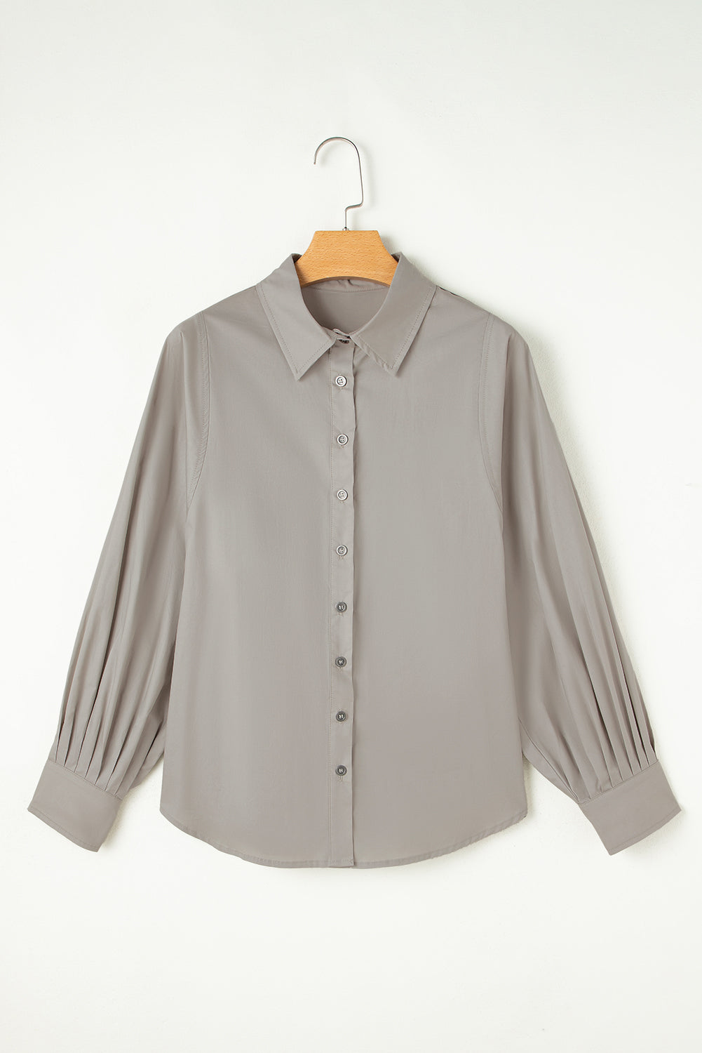 Blue Zone Planet | High Solid Color Balloon Sleeve Side Slits Loose Fit Shirt-Tops/Blouses & Shirts-[Adult]-[Female]-2022 Online Blue Zone Planet