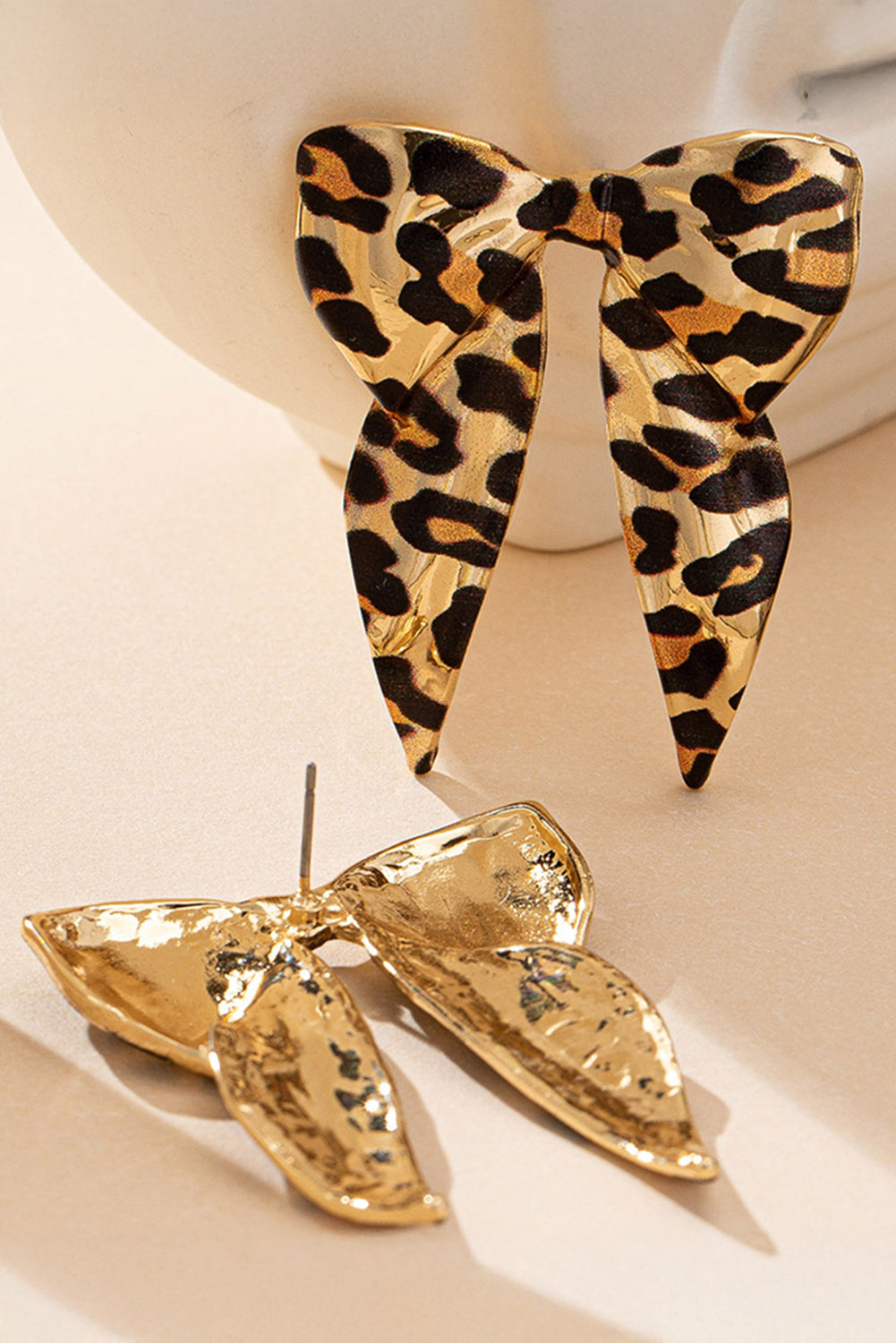 Gold Leopard Print Bow Knot Shape Plated Alloy Earrings-Accessories/Jewelry-[Adult]-[Female]-2022 Online Blue Zone Planet