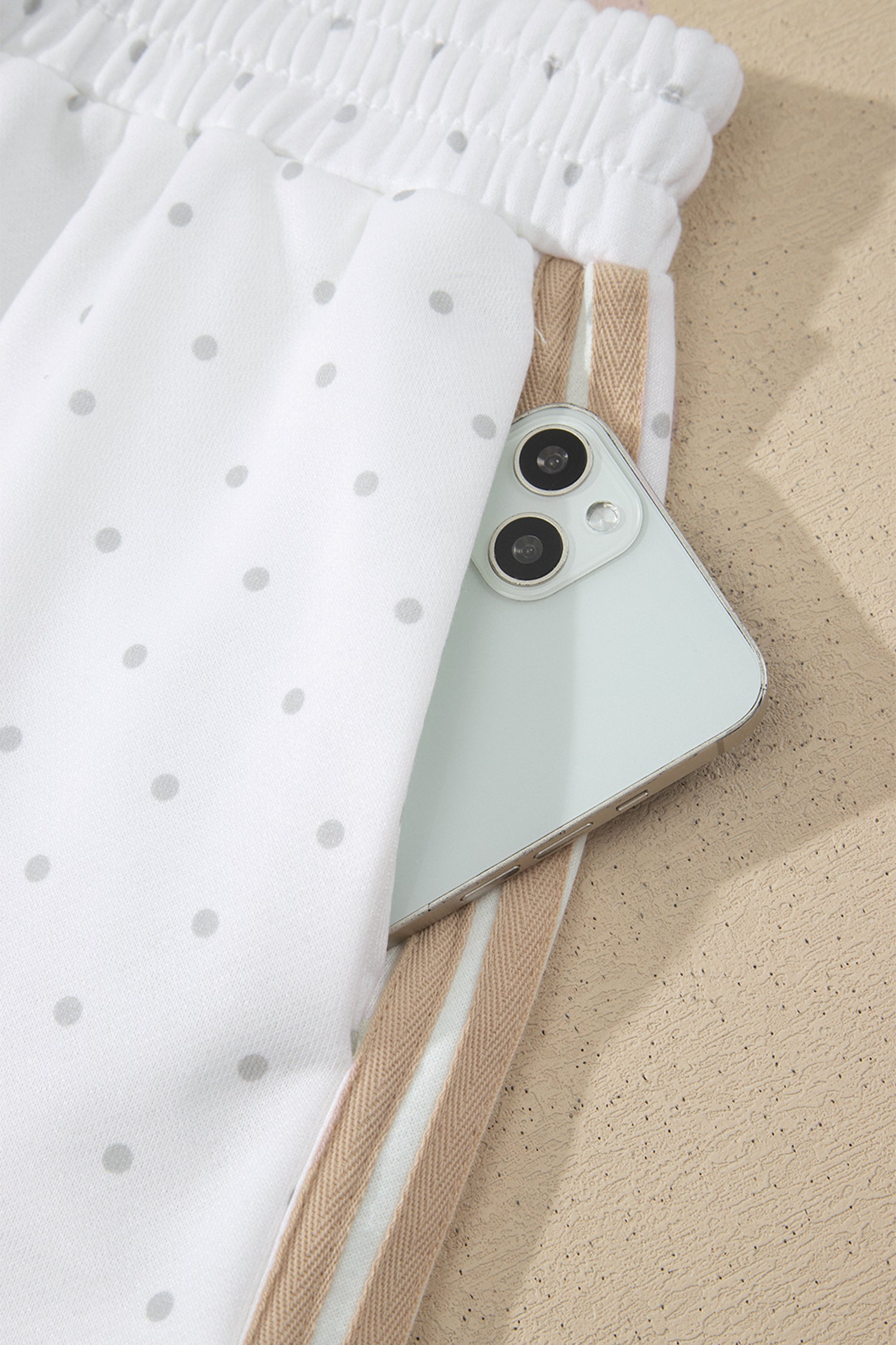 White Polka Dot Print Side Stripe Detail Casual Sweatshirt 2pcs Short Set-Two Piece Sets/Short Sets-[Adult]-[Female]-2022 Online Blue Zone Planet