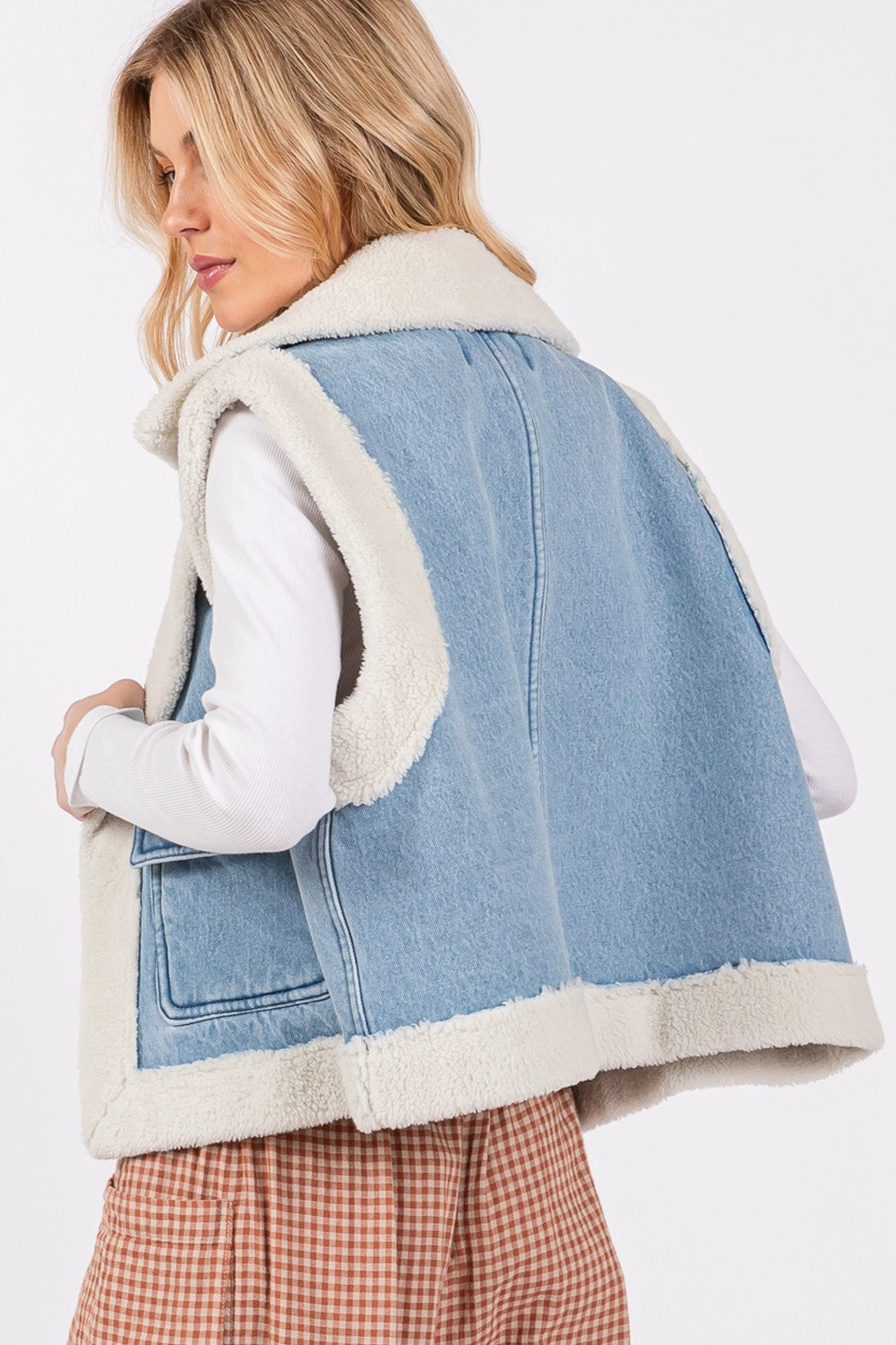 Blue Zone Planet | SAGE + FIG Pocketed Collared Neck Sherpa Vest-TOPS / DRESSES-[Adult]-[Female]-2022 Online Blue Zone Planet