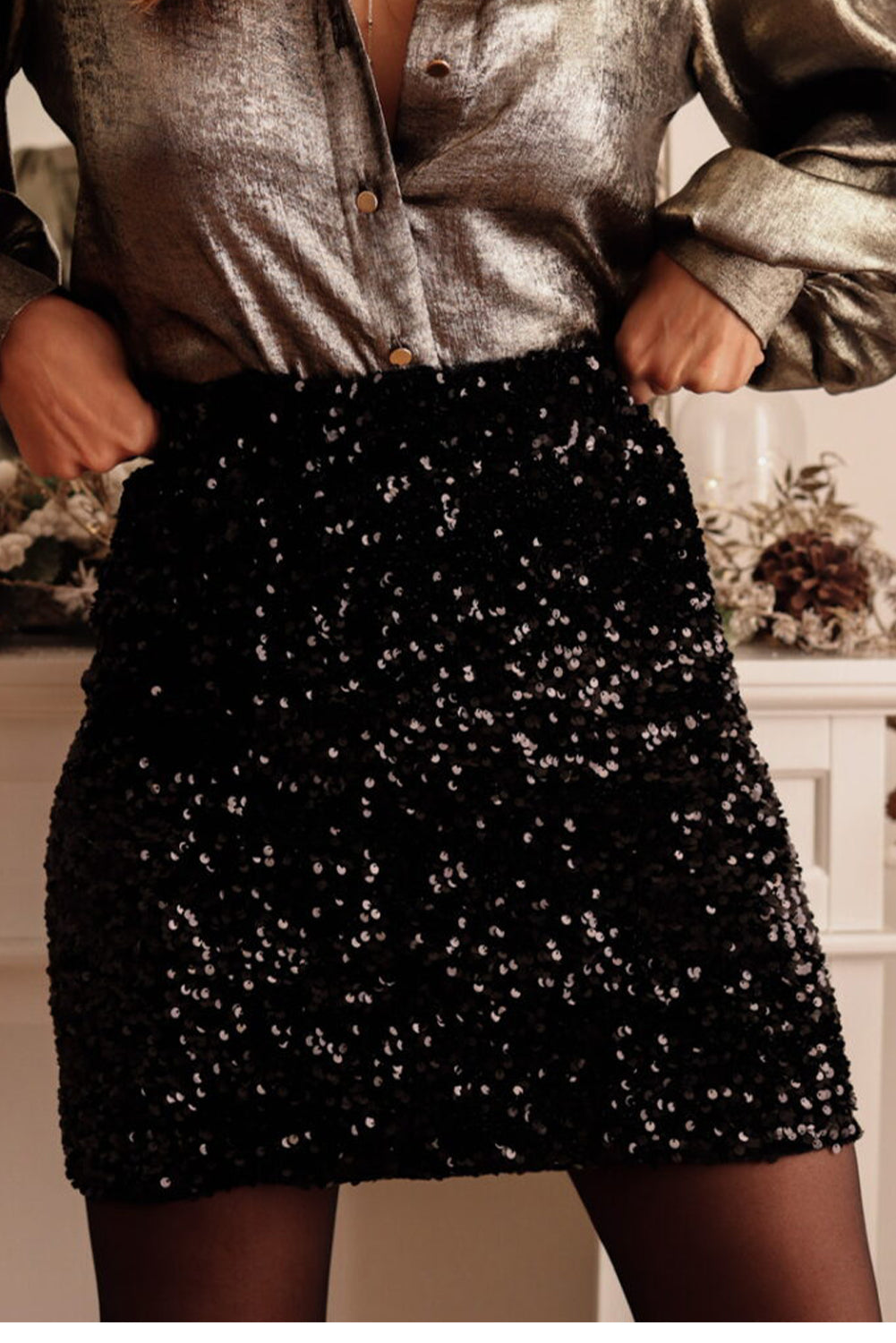 Black Sequin Bodycon Mini Skirt-Bottoms/Skirts & Petticoat-[Adult]-[Female]-2022 Online Blue Zone Planet