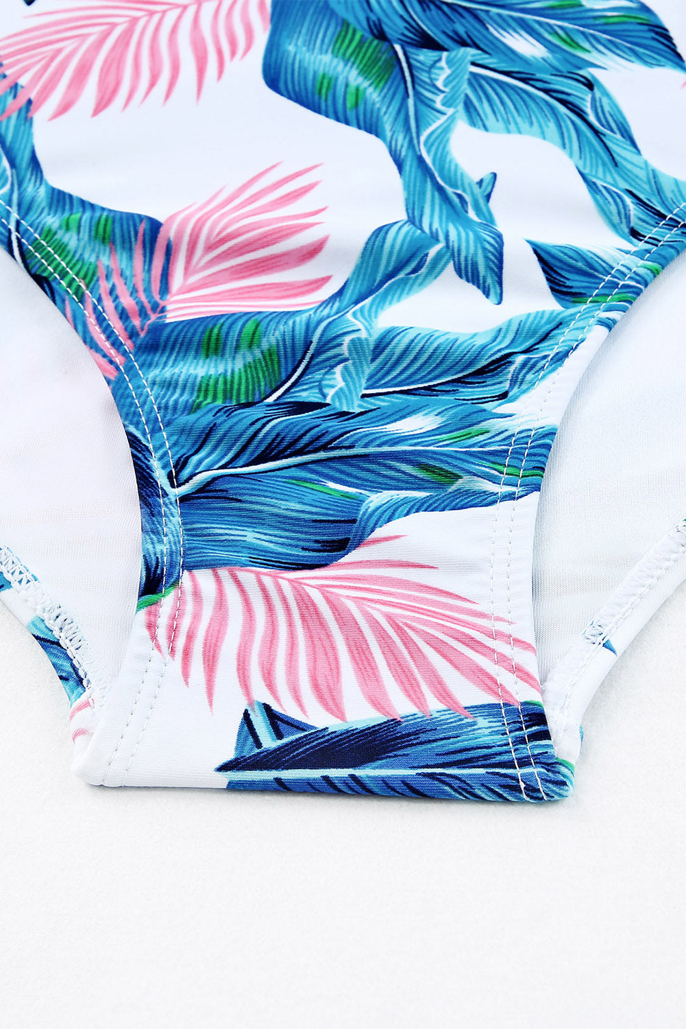 Blue Plant Print Zip Front Half Sleeve One Piece Swimsuit-One-Piece-[Adult]-[Female]-2022 Online Blue Zone Planet