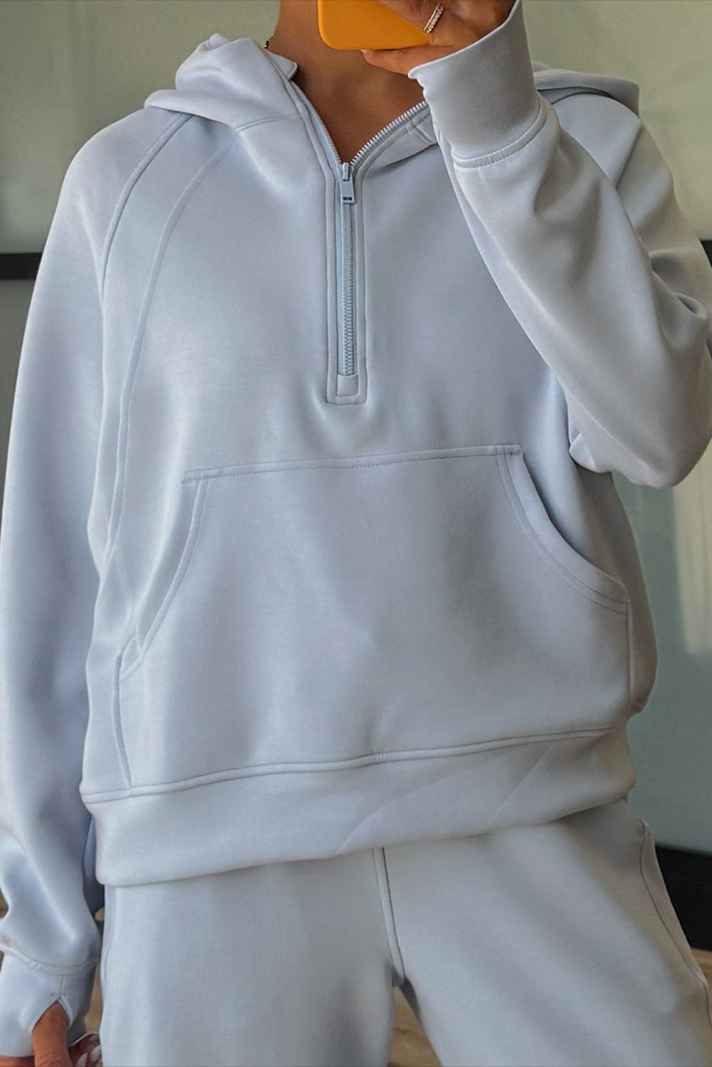 Beau Blue Half Zip Thumbhole Sleeve Hoodie Active Pants 2pcs Outfit-Tops / Dresses-[Adult]-[Female]-2022 Online Blue Zone Planet