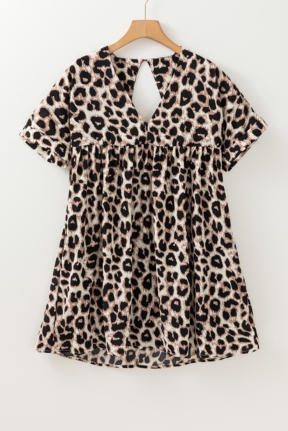 Cutout Back Leopard V-Neck Short Sleeve Mini Dress-TOPS / DRESSES-[Adult]-[Female]-2022 Online Blue Zone Planet