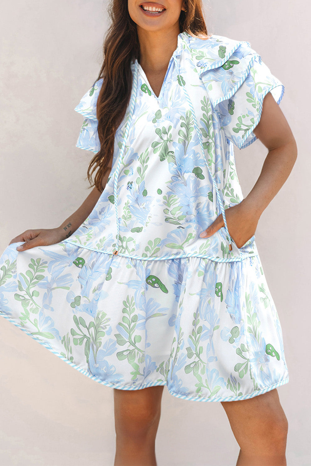 Orange Floral Contrast Edge Layered Short Sleeve Mini Dress-TOPS / DRESSES-[Adult]-[Female]-2022 Online Blue Zone Planet