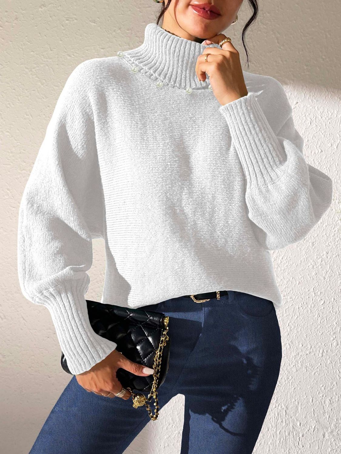 Turtleneck Long Sleeve Sweater-TOPS / DRESSES-[Adult]-[Female]-White-S-2022 Online Blue Zone Planet