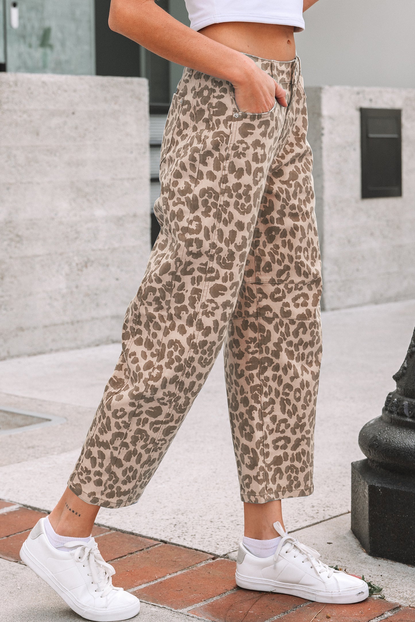 Khaki Leopard Print Straight Loose Jeans-Bottoms/Jeans-[Adult]-[Female]-2022 Online Blue Zone Planet