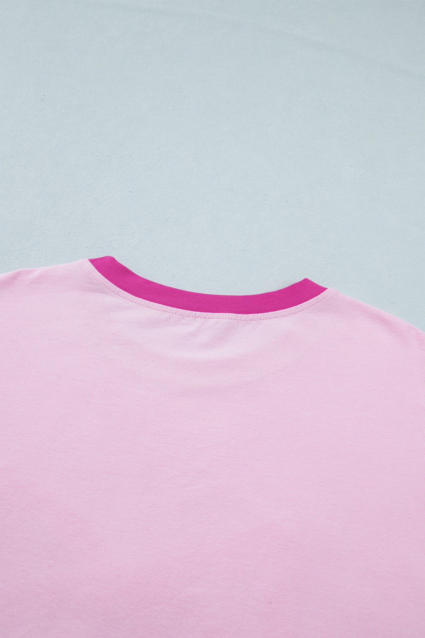 Gossamer Pink Embroidered Bow Detail Color Block Loose Tee-Tops/Tops & Tees-[Adult]-[Female]-2022 Online Blue Zone Planet