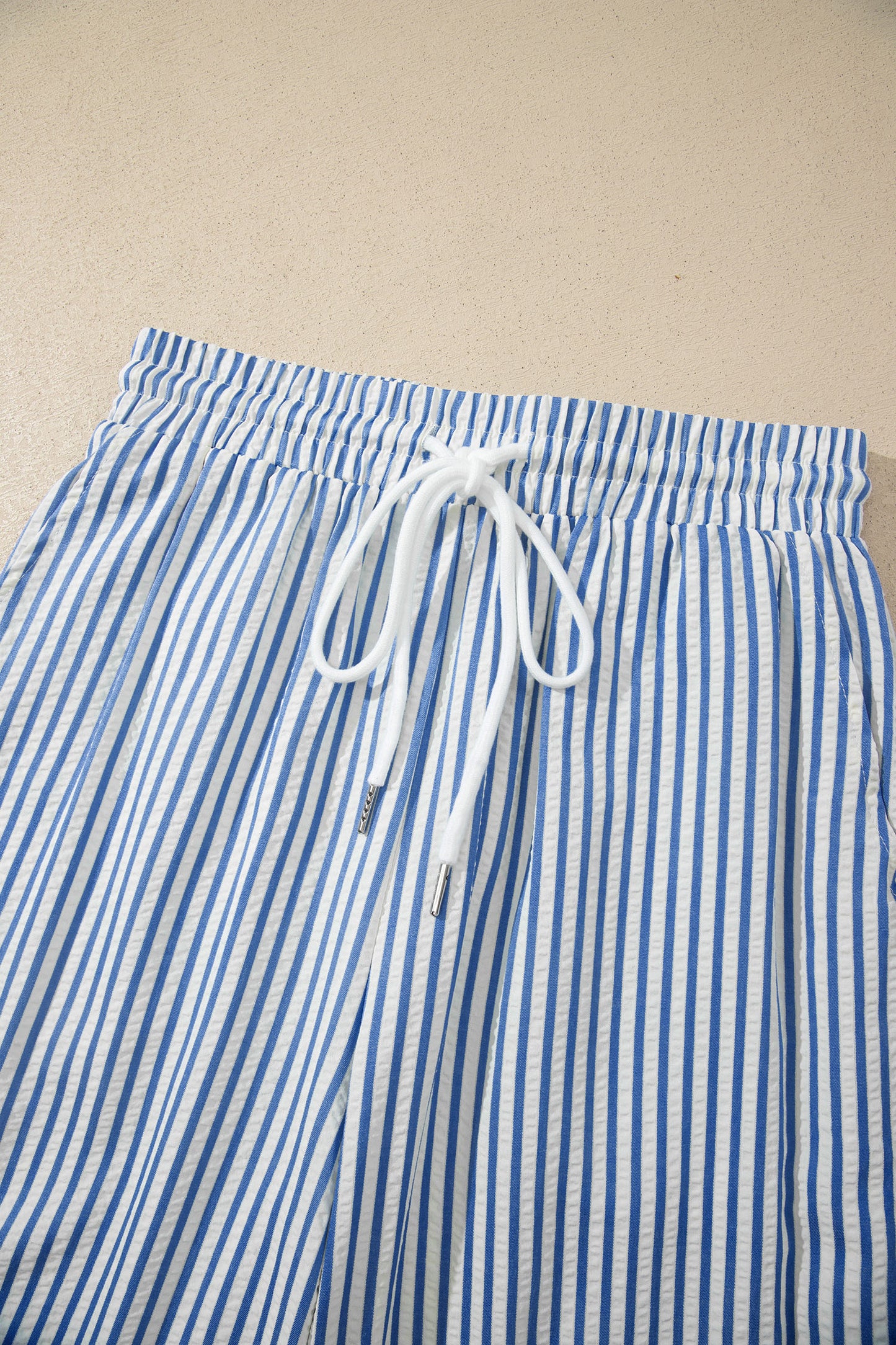 Blue Stripe Drawstring Elastic Waist Ankle Length Shift Pants-Bottoms/Pants & Culotte-[Adult]-[Female]-2022 Online Blue Zone Planet