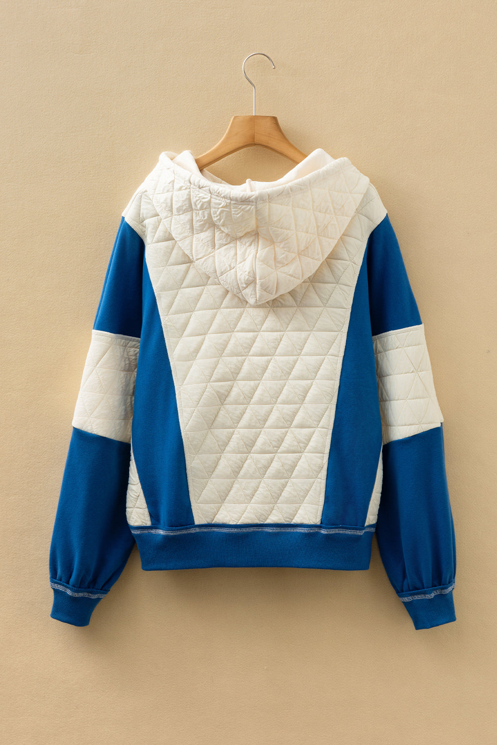 White Quilted Fleece Color Block Patchwork Oversize Hoodie-Tops / Dresses-[Adult]-[Female]-2022 Online Blue Zone Planet