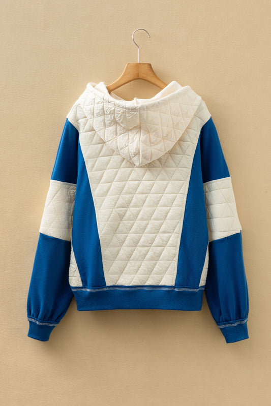 White Quilted Fleece Color Block Patchwork Oversize Hoodie-Tops / Dresses-[Adult]-[Female]-2022 Online Blue Zone Planet