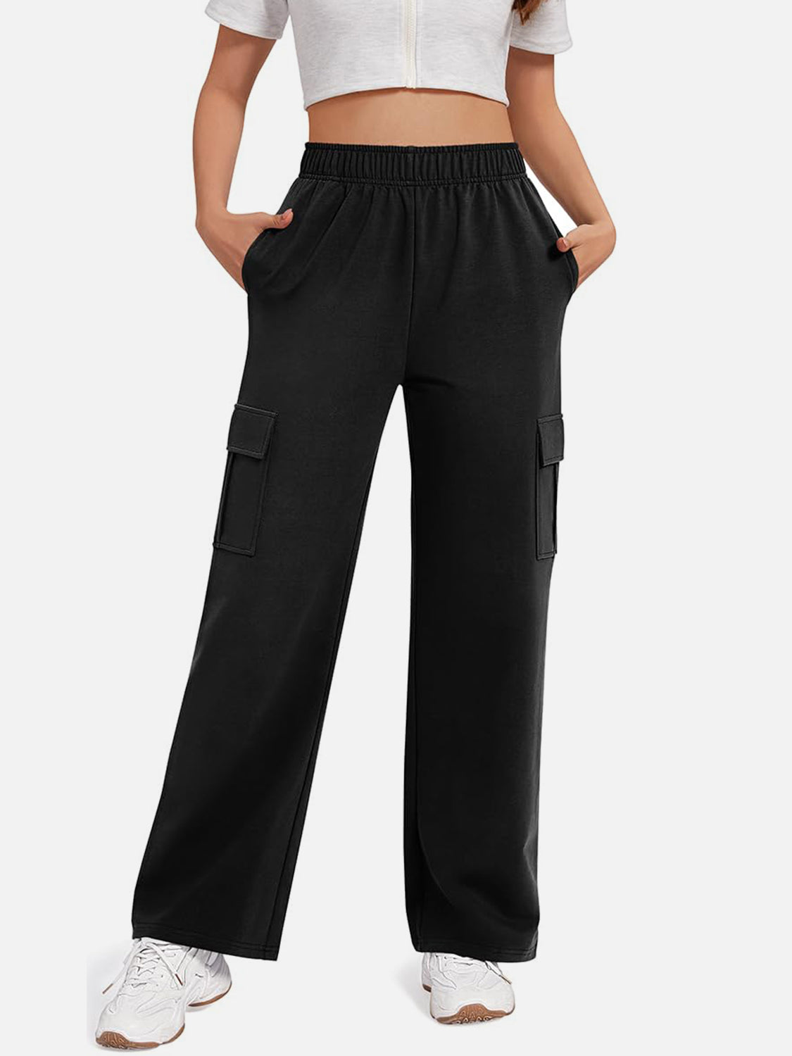 Pocketed High Waist Pants-BOTTOMS SIZES SMALL MEDIUM LARGE-[Adult]-[Female]-Black-S-2022 Online Blue Zone Planet