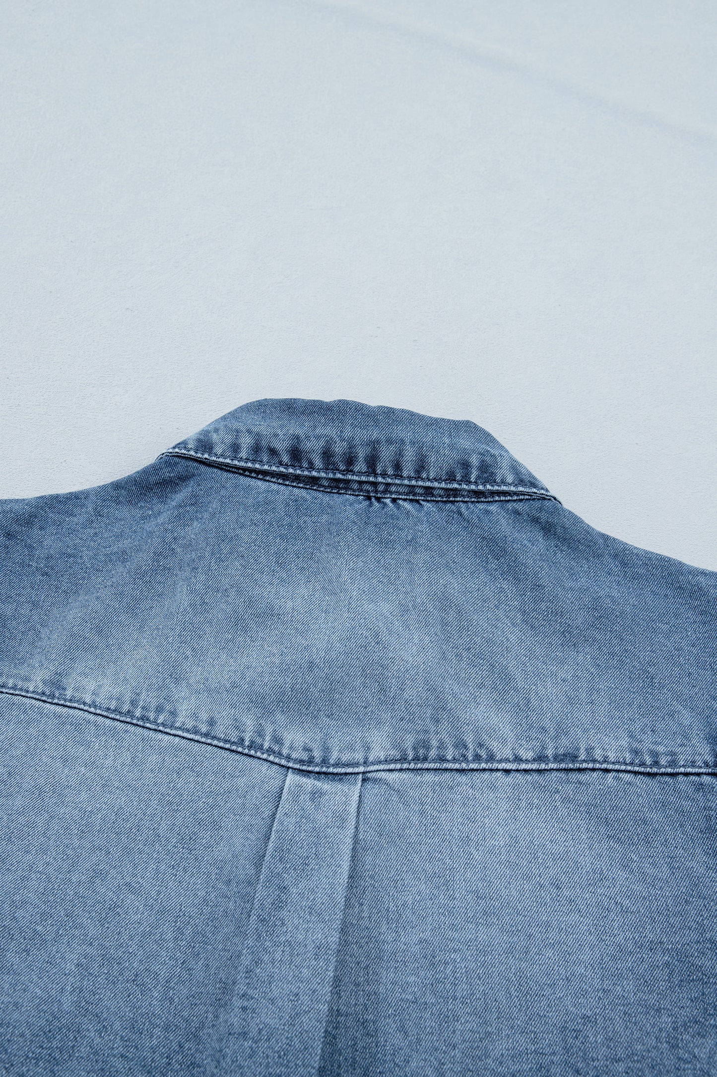 Beau Blue Frilled Short Sleeve Snap Button Denim Shirt-Tops/Blouses & Shirts-[Adult]-[Female]-2022 Online Blue Zone Planet