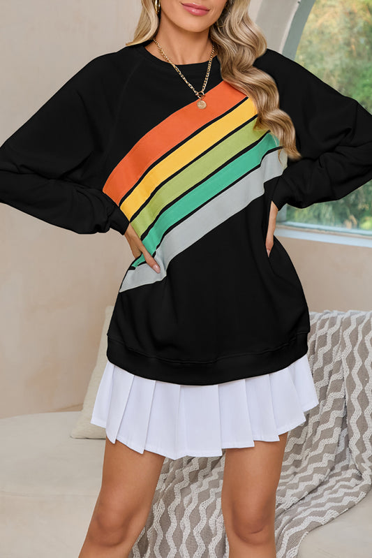 Blue Zone Planet |  Black Rainbow Colorblock Pullover Sweatshirt