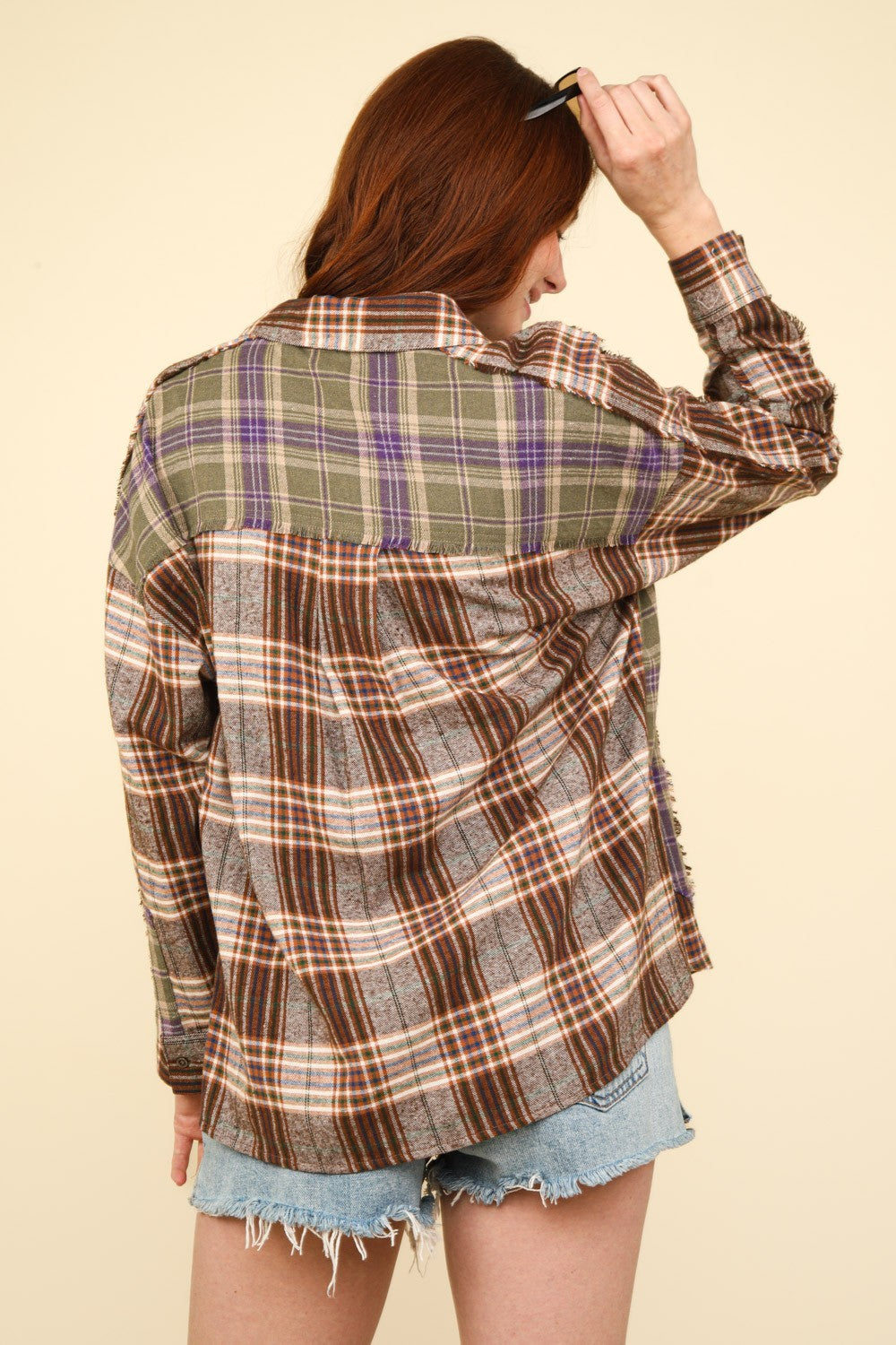 VERY J Contrast Plaid Raw Detail Shirt-TOPS / DRESSES-[Adult]-[Female]-2022 Online Blue Zone Planet