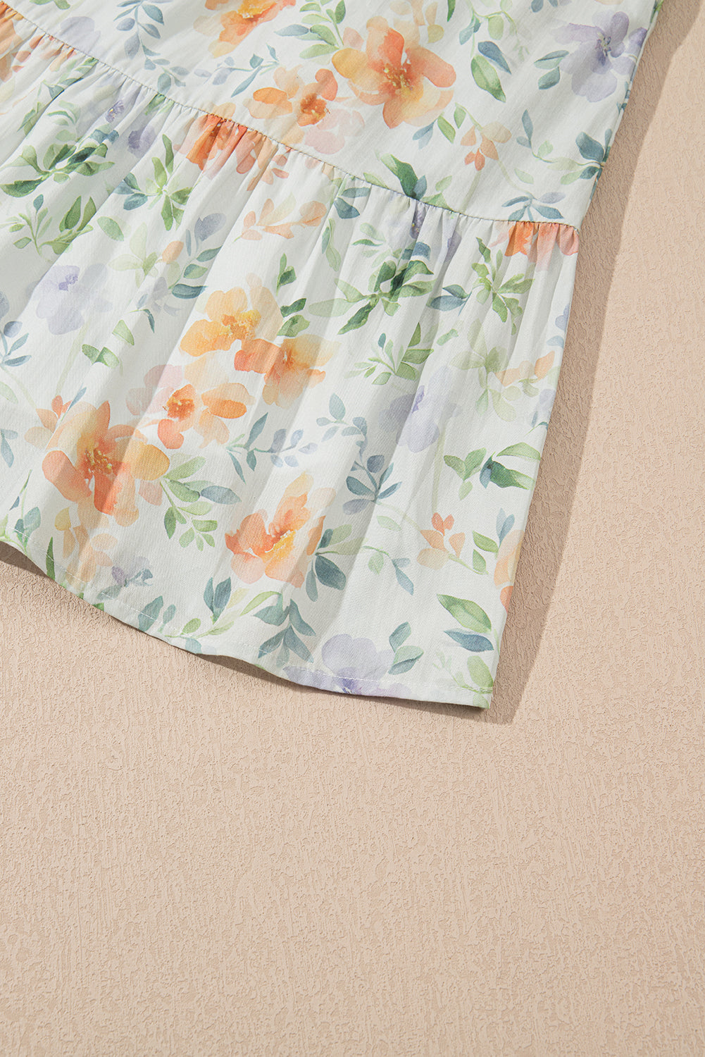 Beige Floral Print Shirred High Waist Puff Sleeve Mini Dress-TOPS / DRESSES-[Adult]-[Female]-2022 Online Blue Zone Planet