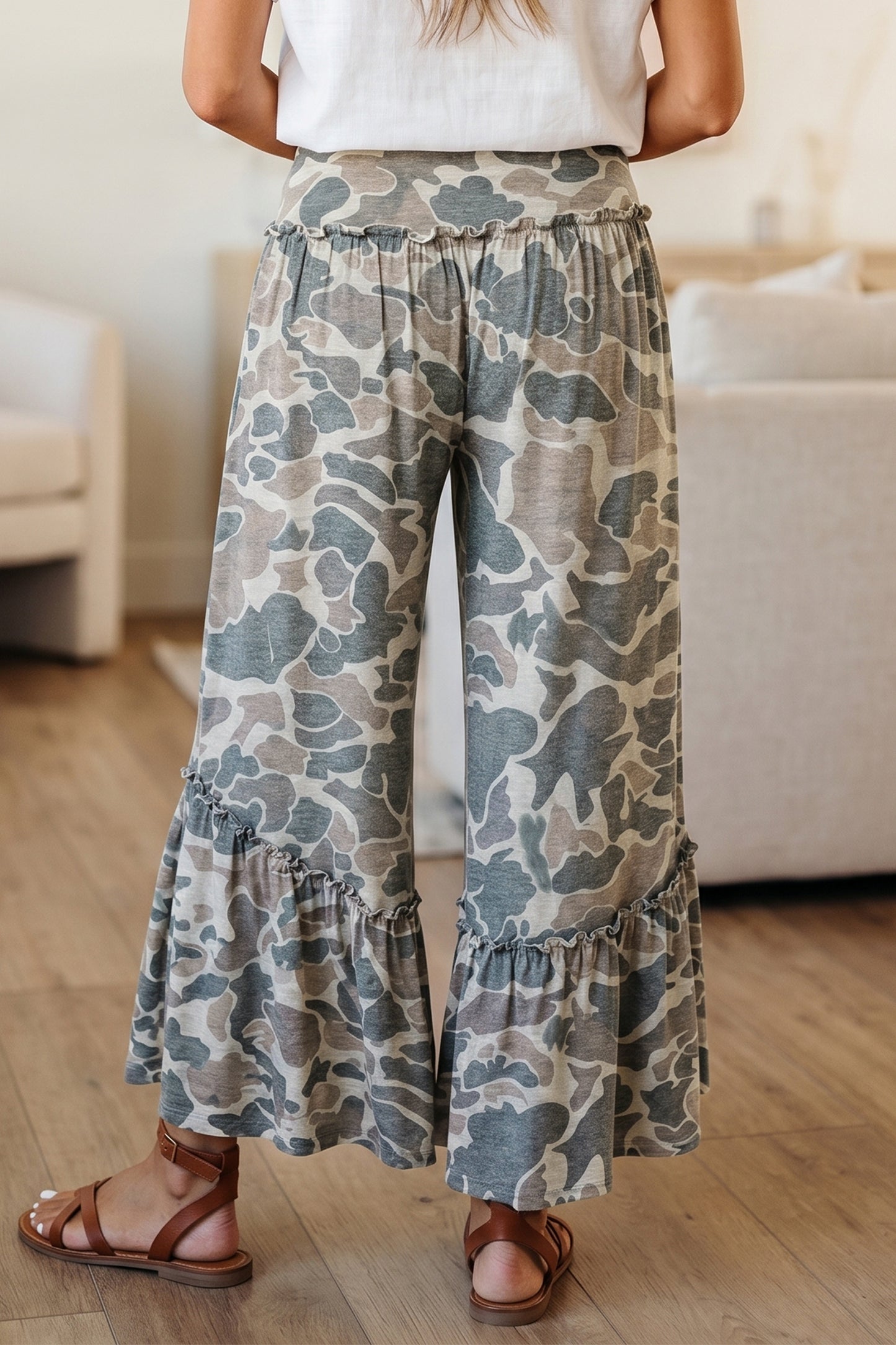 Multicolour Camo Print Wide Leg Casual Pants-Bottoms/Pants & Culotte-[Adult]-[Female]-2022 Online Blue Zone Planet