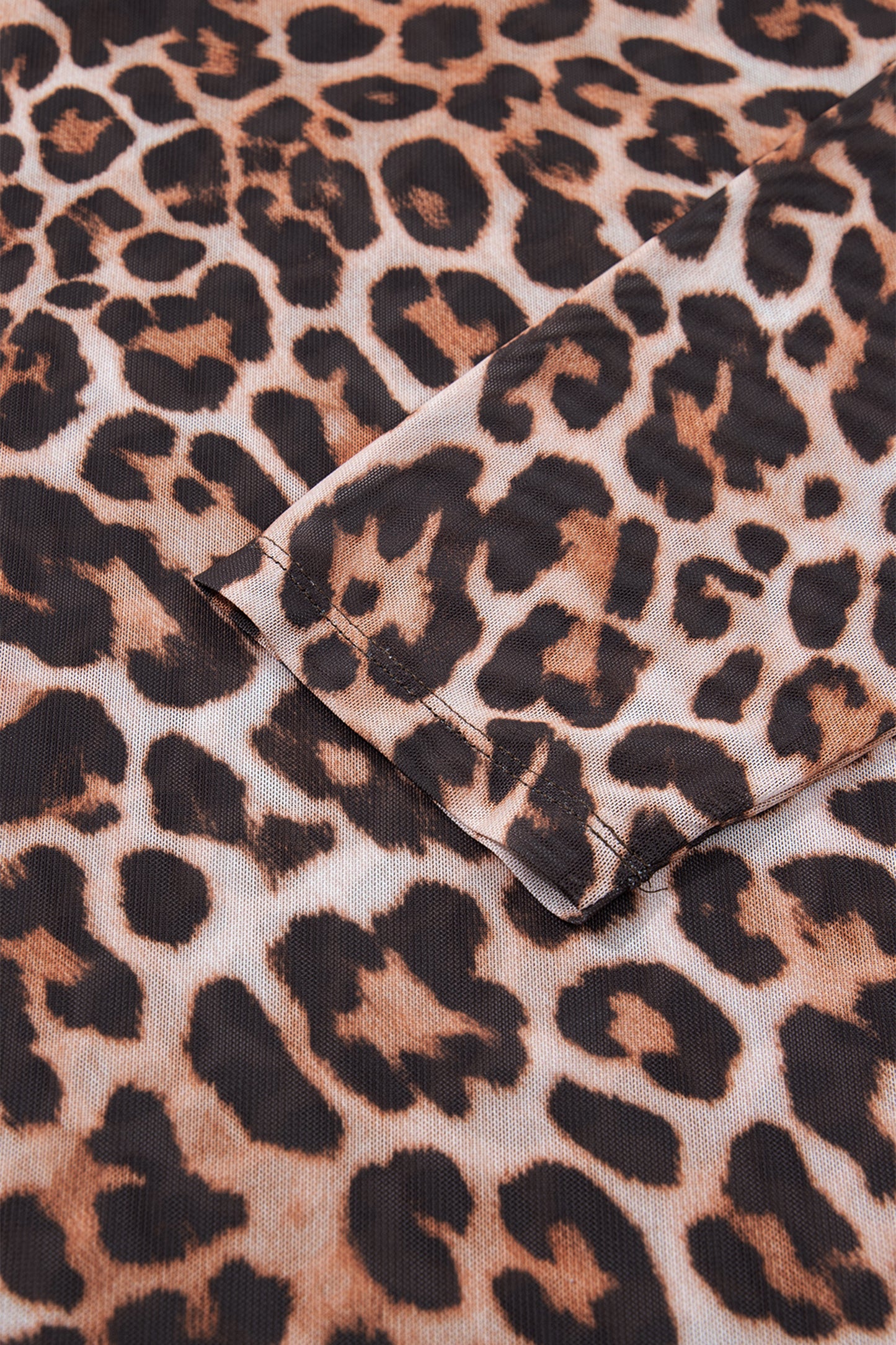 Brown Plus Size Mock Neck Leopard Mesh Top-Plus Size/Plus Size Tops/Plus Size Long Sleeve Tops-[Adult]-[Female]-2022 Online Blue Zone Planet