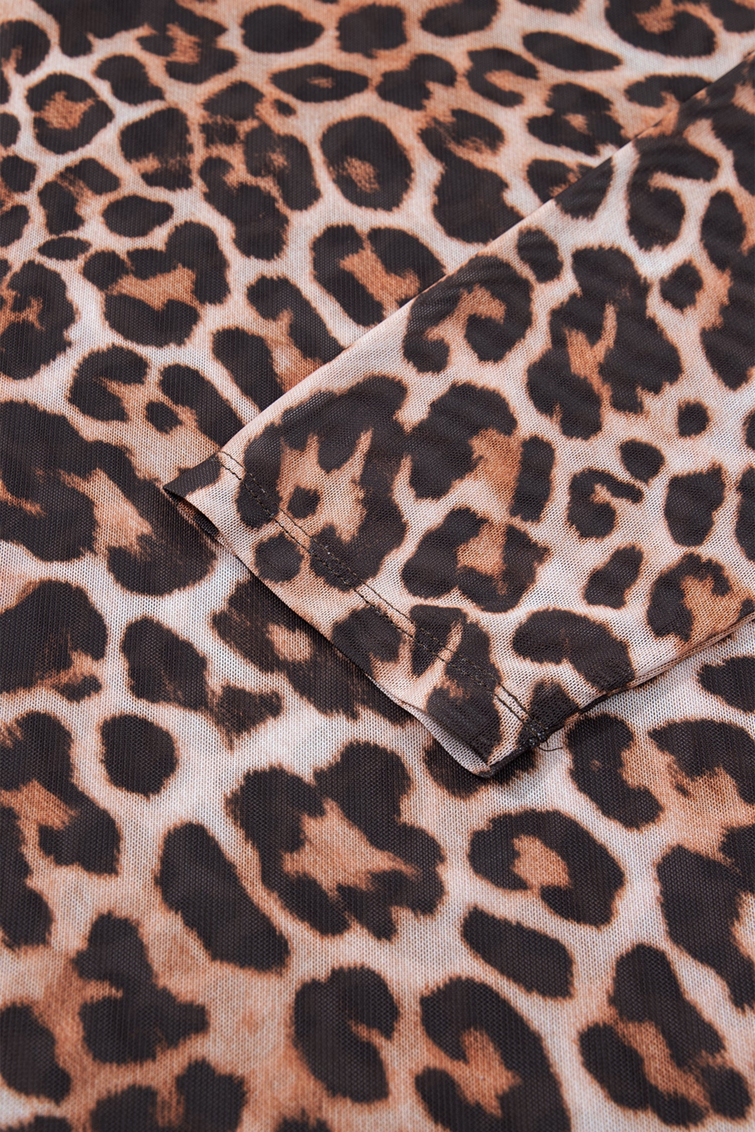 Brown Plus Size Mock Neck Leopard Mesh Top-Plus Size/Plus Size Tops/Plus Size Long Sleeve Tops-[Adult]-[Female]-2022 Online Blue Zone Planet