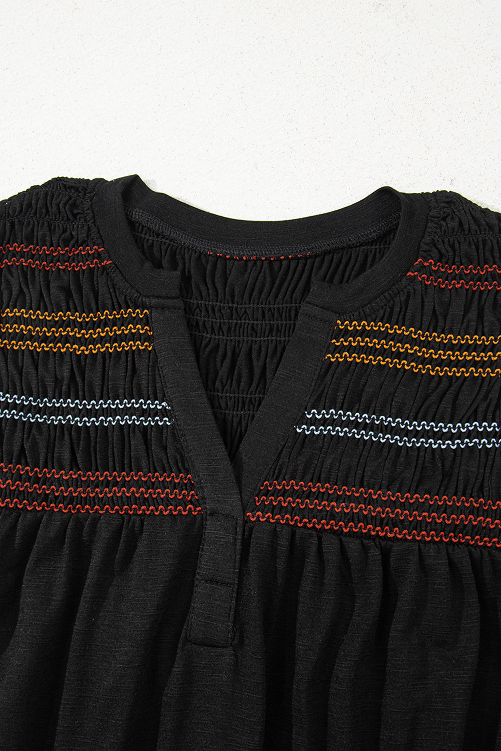 Black Colorful Shirred Yoke Notched V Neck Tank Top-Tops/Tank Tops-[Adult]-[Female]-2022 Online Blue Zone Planet